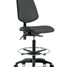 Vinyl Chair - High Bench Height with Medium Back, Chrome Foot Ring, & Casters in Charcoal Trailblazer Vinyl - VHBCH-MB-RG-T0-A0-CF-RC-8605