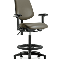 Vinyl Chair - High Bench Height with Medium Back, Adjustable Arms, Black Foot Ring, & Stationary Glides in Taupe Supernova Vinyl - VHBCH-MB-RG-T0-A1-BF-RG-8809