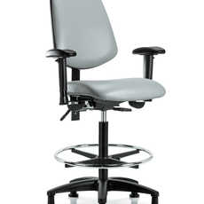 Vinyl Chair - High Bench Height with Medium Back, Adjustable Arms, Chrome Foot Ring, & Stationary Glides in Dove Trailblazer Vinyl - VHBCH-MB-RG-T0-A1-CF-RG-8567