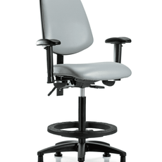 Vinyl Chair - High Bench Height with Medium Back, Seat Tilt, Adjustable Arms, Black Foot Ring, & Stationary Glides in Dove Trailblazer Vinyl - VHBCH-MB-RG-T1-A1-BF-RG-8567
