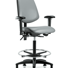 Vinyl Chair - High Bench Height with Medium Back, Seat Tilt, Adjustable Arms, Chrome Foot Ring, & Stationary Glides in Sterling Supernova Vinyl - VHBCH-MB-RG-T1-A1-CF-RG-8840