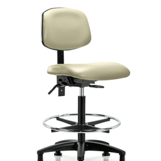 Vinyl Chair - High Bench Height with Chrome Foot Ring & Stationary Glides in Adobe White Trailblazer Vinyl - VHBCH-RG-T0-A0-CF-RG-8501