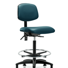Vinyl Chair - High Bench Height with Chrome Foot Ring & Stationary Glides in Marine Blue Supernova Vinyl - VHBCH-RG-T0-A0-CF-RG-8801