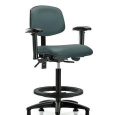 Vinyl Chair - High Bench Height with Adjustable Arms, Black Foot Ring, & Stationary Glides in Colonial Blue Trailblazer Vinyl - VHBCH-RG-T0-A1-BF-RG-8546