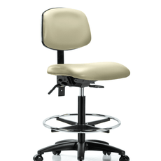 Vinyl Chair - High Bench Height with Seat Tilt, Chrome Foot Ring, & Casters in Adobe White Trailblazer Vinyl - VHBCH-RG-T1-A0-CF-RC-8501