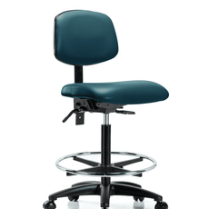 Vinyl Chair - High Bench Height with Seat Tilt, Chrome Foot Ring, & Casters in Marine Blue Supernova Vinyl - VHBCH-RG-T1-A0-CF-RC-8801