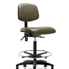 Vinyl Chair - High Bench Height with Seat Tilt, Chrome Foot Ring, & Stationary Glides in Taupe Supernova Vinyl - VHBCH-RG-T1-A0-CF-RG-8809