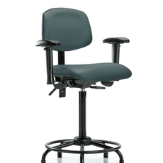 Vinyl Chair - High Bench Height with Round Tube Base, Adjustable Arms, & Stationary Glides in Colonial Blue Trailblazer Vinyl - VHBCH-RT-T0-A1-RG-8546