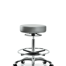 Vinyl Stool without Back Chrome - High Bench Height with Chrome Foot Ring & Casters in Sterling Supernova Vinyl - VHBSO-CR-CF-CC-8840