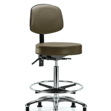 Vinyl Stool with Back Chrome - High Bench Height with Chrome Foot Ring & Stationary Glides in Marine Blue Supernova Vinyl - VHBST-CR-T0-CF-RG-8809