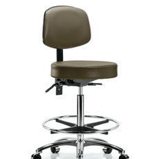 Vinyl Stool with Back Chrome - High Bench Height with Seat Tilt, Chrome Foot Ring, & Casters in Marine Blue Supernova Vinyl - VHBST-CR-T1-CF-CC-8809