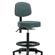 Vinyl Stool with Back - High Bench Height with Black Foot Ring & Stationary Glides in Colonial Blue Trailblazer Vinyl - VHBST-RG-T0-BF-RG-8546