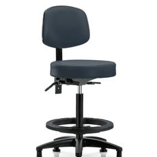 Vinyl Stool with Back - High Bench Height with Black Foot Ring & Stationary Glides in Imperial Blue Trailblazer Vinyl - VHBST-RG-T0-BF-RG-8582