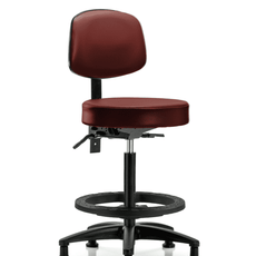 Vinyl Stool with Back - High Bench Height with Black Foot Ring & Stationary Glides in Taupe Supernova Vinyl - VHBST-RG-T0-BF-RG-8815
