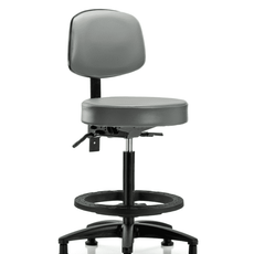 Vinyl Stool with Back - High Bench Height with Black Foot Ring & Stationary Glides in Sterling Supernova Vinyl - VHBST-RG-T0-BF-RG-8840