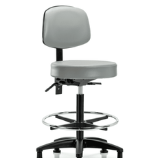 Vinyl Stool with Back - High Bench Height with Chrome Foot Ring & Stationary Glides in Dove Trailblazer Vinyl - VHBST-RG-T0-CF-RG-8567