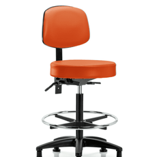Vinyl Stool with Back - High Bench Height with Chrome Foot Ring & Stationary Glides in Orange Kist Trailblazer Vinyl - VHBST-RG-T0-CF-RG-8613