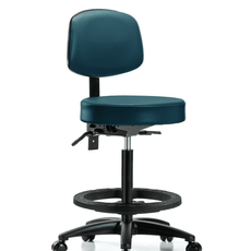 Vinyl Stool with Back - High Bench Height with Seat Tilt, Black Foot Ring, & Casters in Marine Blue Supernova Vinyl - VHBST-RG-T1-BF-RC-8801