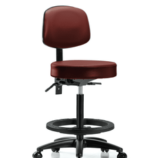 Vinyl Stool with Back - High Bench Height with Seat Tilt, Black Foot Ring, & Casters in Taupe Supernova Vinyl - VHBST-RG-T1-BF-RC-8815