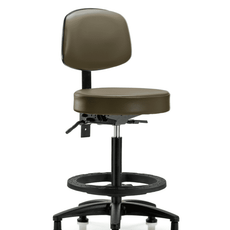 Vinyl Stool with Back - High Bench Height with Seat Tilt, Black Foot Ring, & Stationary Glides in Marine Blue Supernova Vinyl - VHBST-RG-T1-BF-RG-8809