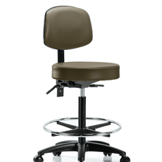 Vinyl Stool with Back - High Bench Height with Seat Tilt, Chrome Foot Ring, & Casters in Marine Blue Supernova Vinyl - VHBST-RG-T1-CF-RC-8809