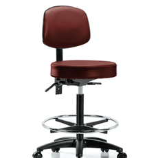 Vinyl Stool with Back - High Bench Height with Seat Tilt, Chrome Foot Ring, & Casters in Taupe Supernova Vinyl - VHBST-RG-T1-CF-RC-8815