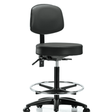Vinyl Stool with Back - High Bench Height with Seat Tilt, Chrome Foot Ring, & Casters in Carbon Supernova Vinyl - VHBST-RG-T1-CF-RC-8823