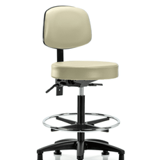 Vinyl Stool with Back - High Bench Height with Seat Tilt, Chrome Foot Ring, & Stationary Glides in Adobe White Trailblazer Vinyl - VHBST-RG-T1-CF-RG-8501