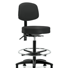 Vinyl Stool with Back - High Bench Height with Seat Tilt, Chrome Foot Ring, & Stationary Glides in Black Trailblazer Vinyl - VHBST-RG-T1-CF-RG-8540