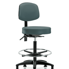 Vinyl Stool with Back - High Bench Height with Seat Tilt, Chrome Foot Ring, & Stationary Glides in Colonial Blue Trailblazer Vinyl - VHBST-RG-T1-CF-RG-8546