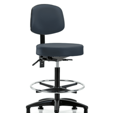 Vinyl Stool with Back - High Bench Height with Seat Tilt, Chrome Foot Ring, & Stationary Glides in Imperial Blue Trailblazer Vinyl - VHBST-RG-T1-CF-RG-8582