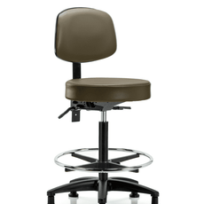 Vinyl Stool with Back - High Bench Height with Seat Tilt, Chrome Foot Ring, & Stationary Glides in Marine Blue Supernova Vinyl - VHBST-RG-T1-CF-RG-8809