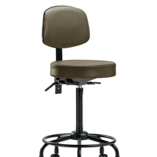 Vinyl Stool with Back - High Bench Height with Round Tube Base & Casters in Marine Blue Supernova Vinyl - VHBST-RT-T0-RC-8809
