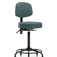 Vinyl Stool with Back - High Bench Height with Round Tube Base & Stationary Glides in Colonial Blue Trailblazer Vinyl - VHBST-RT-T0-RG-8546