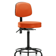 Vinyl Stool with Back - High Bench Height with Round Tube Base & Stationary Glides in Orange Kist Trailblazer Vinyl - VHBST-RT-T0-RG-8613