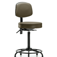 Vinyl Stool with Back - High Bench Height with Round Tube Base & Stationary Glides in Marine Blue Supernova Vinyl - VHBST-RT-T0-RG-8809