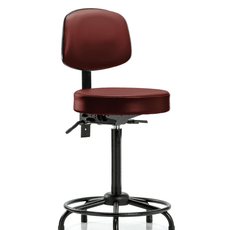 Vinyl Stool with Back - High Bench Height with Round Tube Base & Stationary Glides in Taupe Supernova Vinyl - VHBST-RT-T0-RG-8815