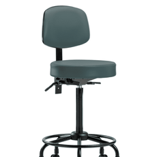 Vinyl Stool with Back - High Bench Height with Round Tube Base, Seat Tilt, & Casters in Colonial Blue Trailblazer Vinyl - VHBST-RT-T1-RC-8546