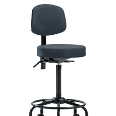 Vinyl Stool with Back - High Bench Height with Round Tube Base, Seat Tilt, & Casters in Imperial Blue Trailblazer Vinyl - VHBST-RT-T1-RC-8582
