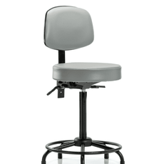 Vinyl Stool with Back - High Bench Height with Round Tube Base, Seat Tilt, & Stationary Glides in Dove Trailblazer Vinyl - VHBST-RT-T1-RG-8567