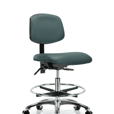 Vinyl Chair Chrome - Medium Bench Height with Chrome Foot Ring & Casters in Colonial Blue Trailblazer Vinyl - VMBCH-CR-T0-A0-CF-CC-8546