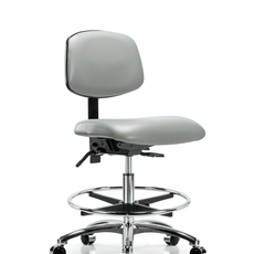 Vinyl Chair Chrome - Medium Bench Height with Chrome Foot Ring & Casters in Dove Trailblazer Vinyl - VMBCH-CR-T0-A0-CF-CC-8567