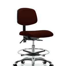 Vinyl Chair Chrome - Medium Bench Height with Chrome Foot Ring & Casters in Burgundy Trailblazer Vinyl - VMBCH-CR-T0-A0-CF-CC-8569