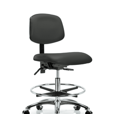 Vinyl Chair Chrome - Medium Bench Height with Chrome Foot Ring & Casters in Charcoal Trailblazer Vinyl - VMBCH-CR-T0-A0-CF-CC-8605