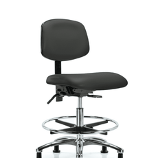 Vinyl Chair Chrome - Medium Bench Height with Chrome Foot Ring & Casters in Charcoal Trailblazer Vinyl - VMBCH-CR-T0-A0-CF-RG-8605