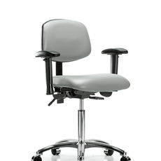 Vinyl Chair Chrome - Medium Bench Height with Adjustable Arms & Casters in Dove Trailblazer Vinyl - VMBCH-CR-T0-A1-NF-CC-8567