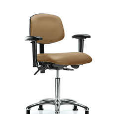 Vinyl Chair Chrome - Medium Bench Height with Adjustable Arms & Stationary Glides in Taupe Trailblazer Vinyl - VMBCH-CR-T0-A1-NF-RG-8584