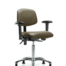 Vinyl Chair Chrome - Medium Bench Height with Adjustable Arms & Stationary Glides in Taupe Supernova Vinyl - VMBCH-CR-T0-A1-NF-RG-8809