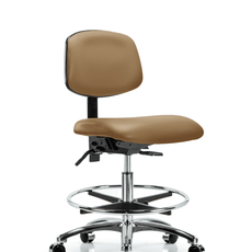 Vinyl Chair Chrome - Medium Bench Height with Seat Tilt, Chrome Foot Ring, & Casters in Taupe Trailblazer Vinyl - VMBCH-CR-T1-A0-CF-CC-8584