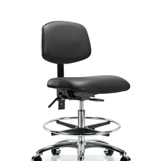 Vinyl Chair Chrome - Medium Bench Height with Seat Tilt, Chrome Foot Ring, & Casters in Carbon Supernova Vinyl - VMBCH-CR-T1-A0-CF-CC-8823